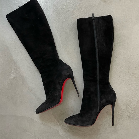 Christian Louboutin Kate 85mm Black Suede Knee Boots size 37.5 - Picture 2 of 6